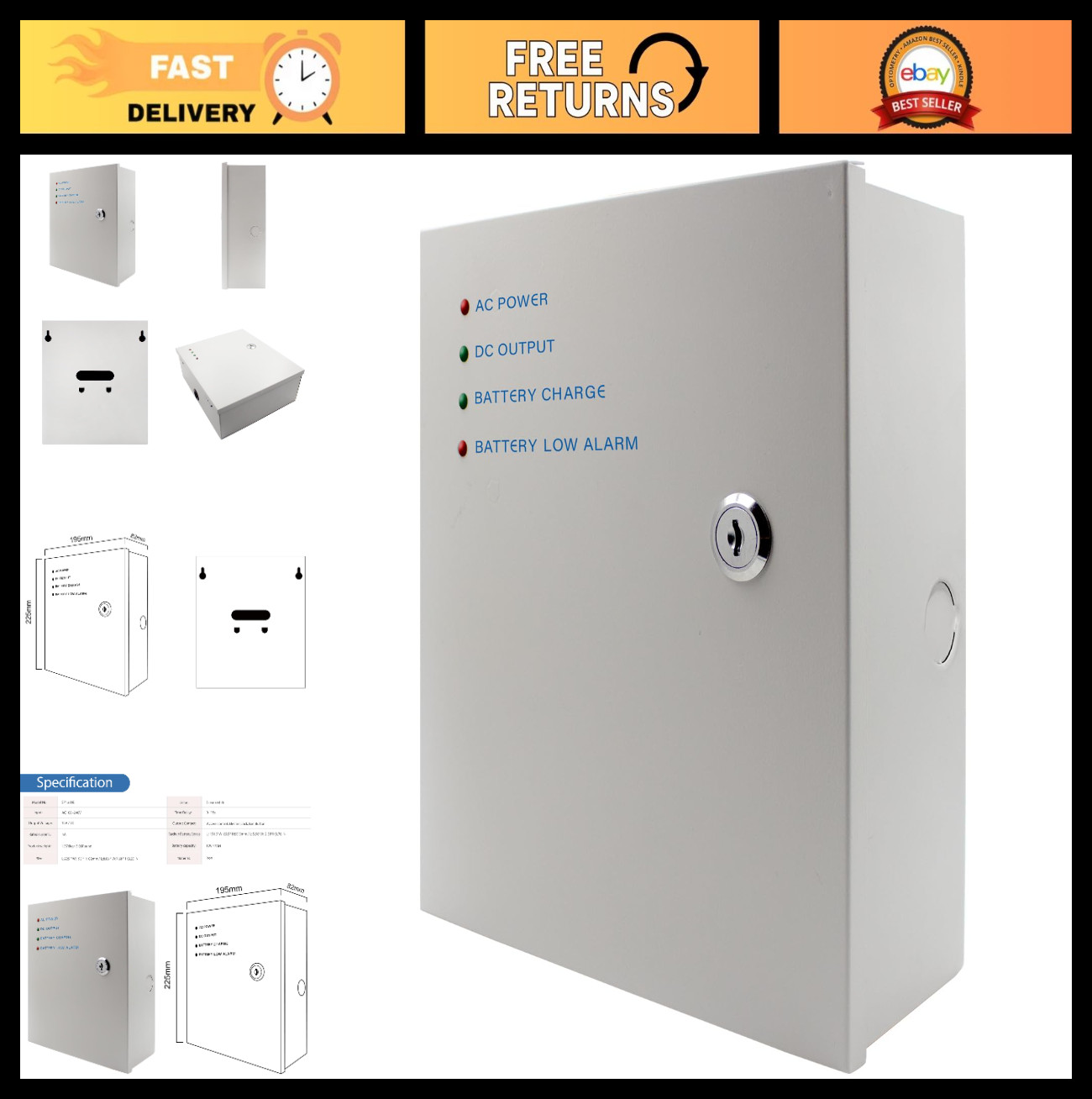 AC 110-240V to DC 12V 5A Power Supply Unit for Door Access System, Metal Boxed,