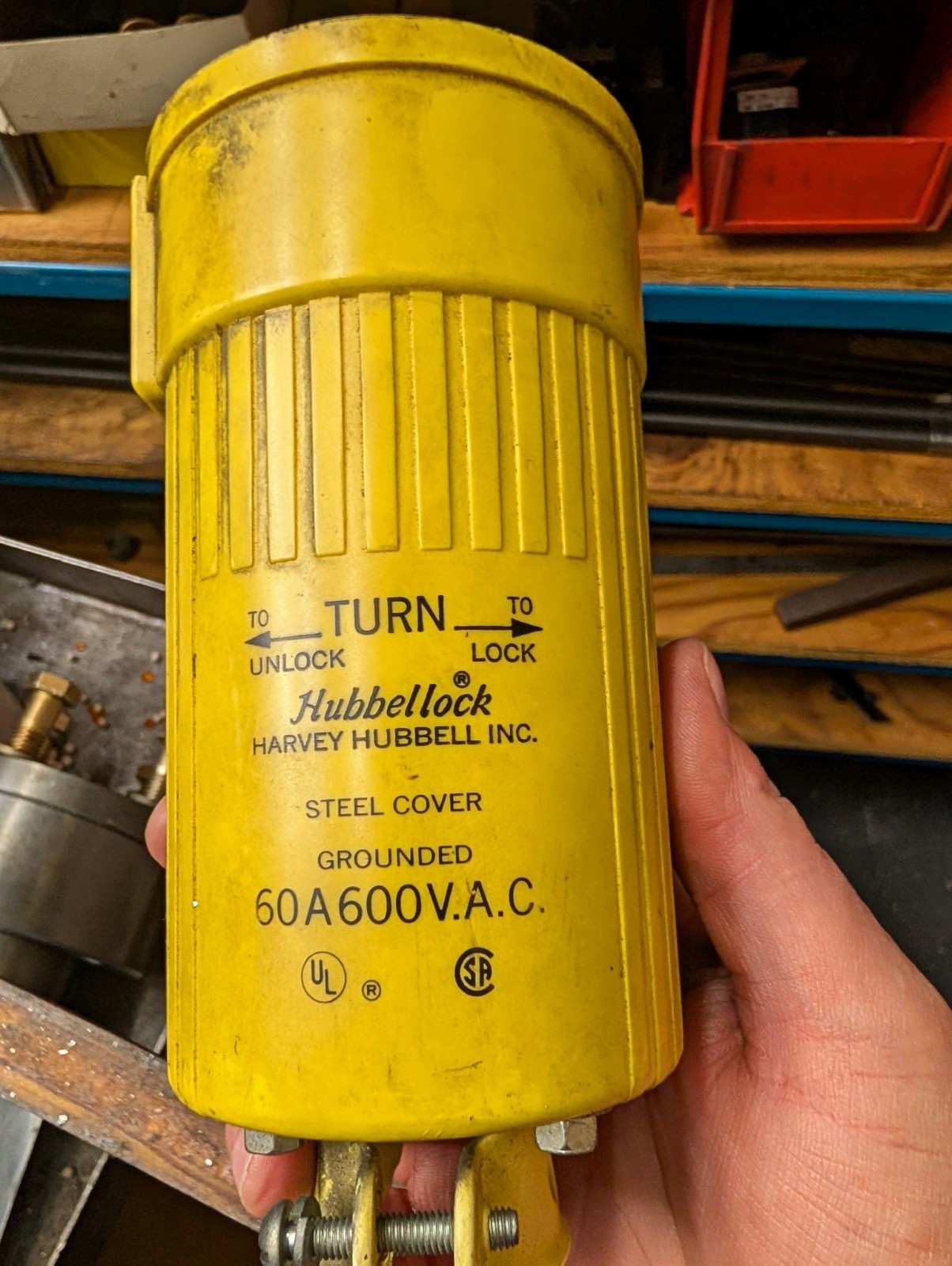 Hubbell 60A 600V Grounded Electrical Plug, Yellow Hubbell 60A 600V Grounded Electrical Plug, Yellow
