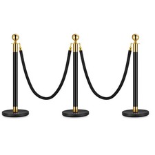 Elegant Gold Stanchion Posts, 2PCS with Black Soft Rope, 5ft Safety Barrier picture