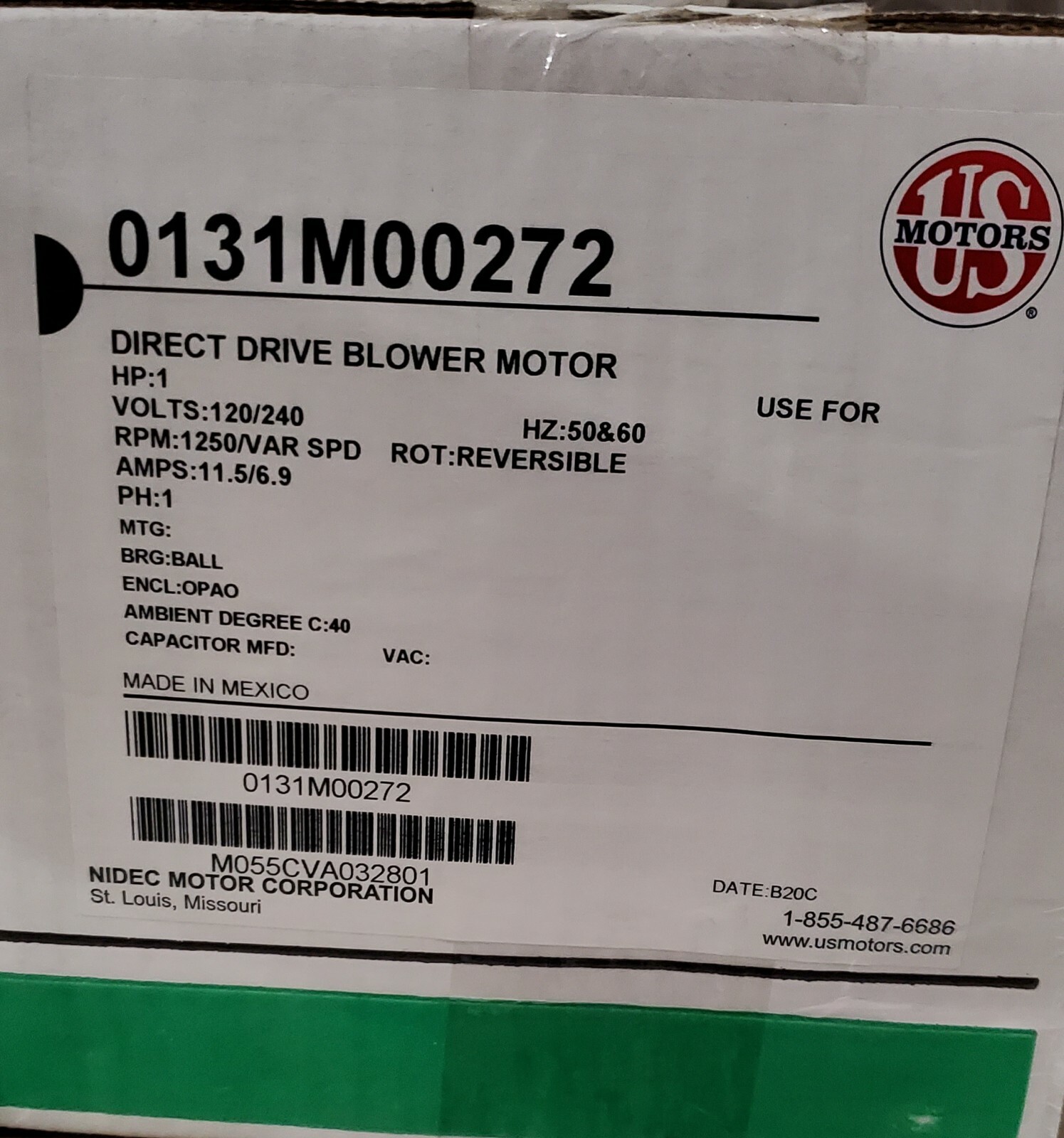 goodman amana US Motors 0131M00272 Blower Motor 1 HP 120/240V 1250RPM 50/60Hz goodman amana US Motors 0131M00272 Blower Motor 1 HP 120/240V 1250RPM 50/60Hz
