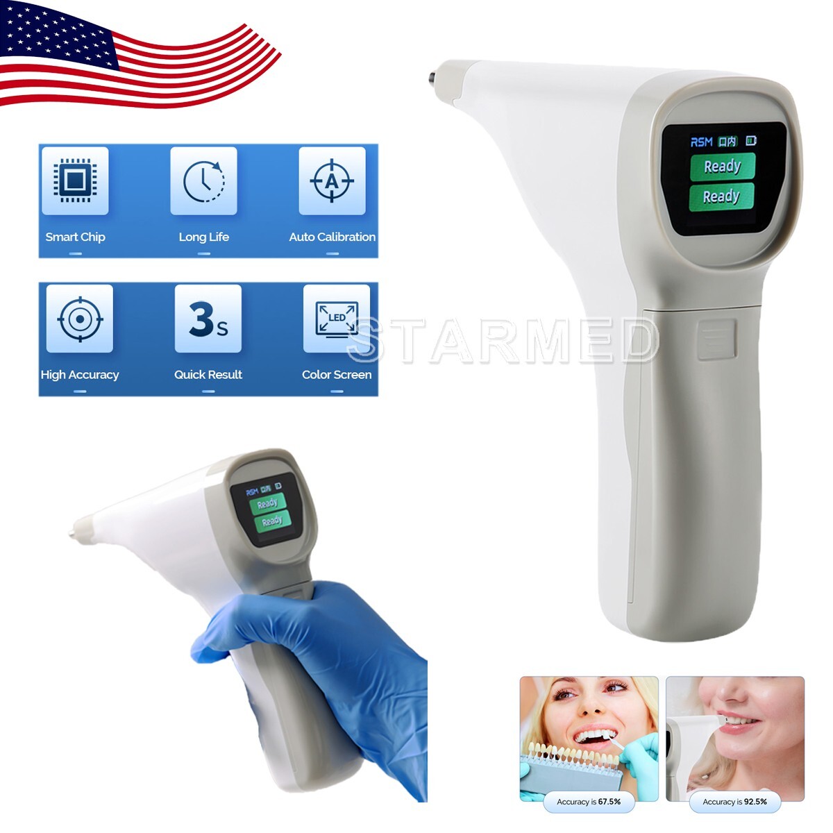 AZDENT Dental LED Tooth Color Comparator Set Digital Shade Guide Teeth Whitening AZDENT Dental LED Tooth Color Comparator Set Digital Shade Guide Teeth Whitening