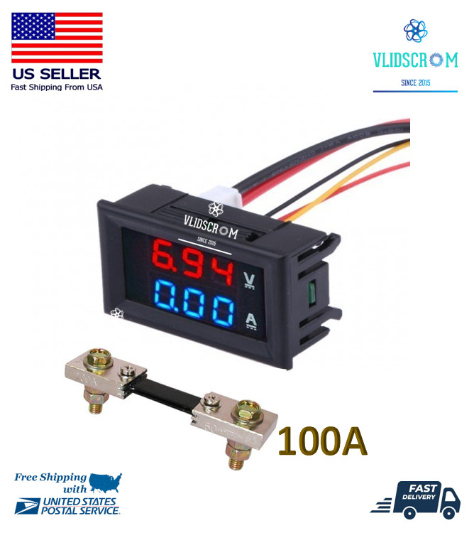 Mini Digital Voltmeter Ammeter DC 100V 100A LED Panel Meter with 100A Shunt Mini Digital Voltmeter Ammeter DC 100V 100A LED Panel Meter with 100A Shunt