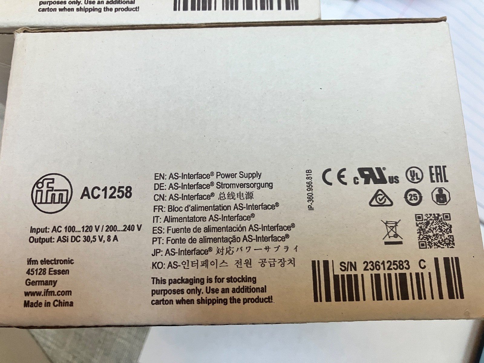 New IFM AC1258 AS-i Power Supply 100-120 / 200-240V, 30.5VDC Output NEW IN BOX New IFM AC1258 AS-i Power Supply 100-120 / 200-240V, 30.5VDC Output NEW IN BOX