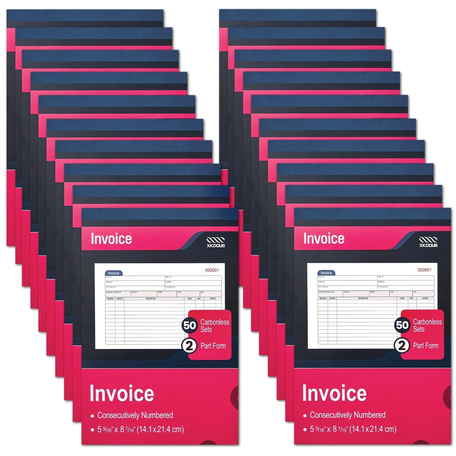 XKDOUS 20 Pack Invoice Book, 2-Part Carbonless, 5-9/16 XKDOUS 20 Pack Invoice Book, 2-Part Carbonless, 5-9/16