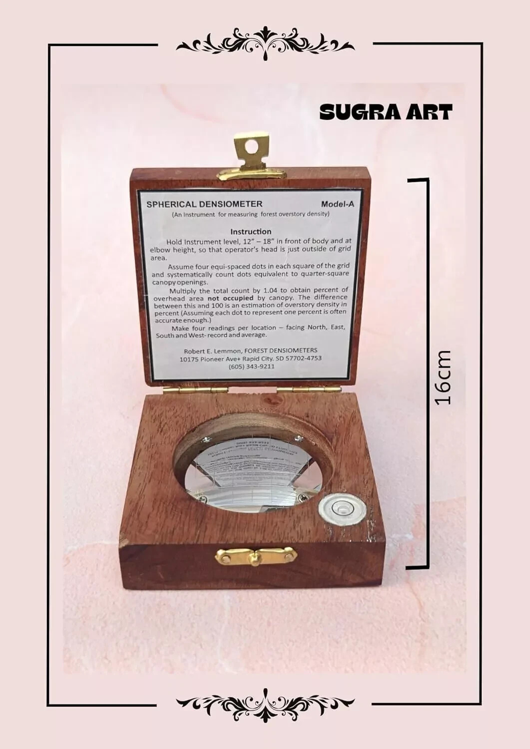 Spherical Crown Densiometer, Convex Natural Wooden Enthusiast Gift