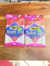 (2) NOS Vintage 1994 Bic Round Stic Red Rouge Pens 10 Pack Sealed Made in USA picture