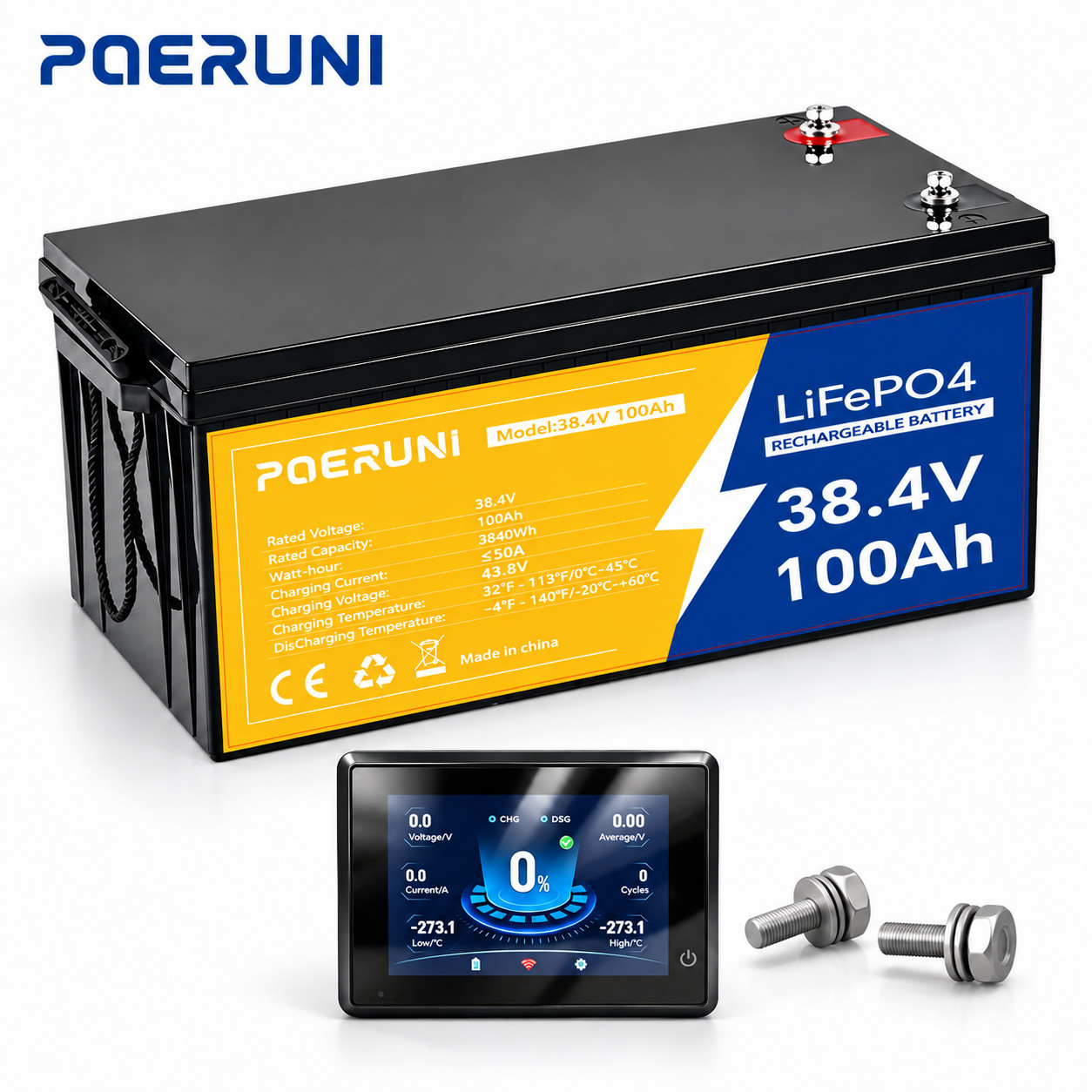 36V 100Ah LiFePO4 Lithium Battery Deep Cycles BMS with LCD Monitor For Golf Cart