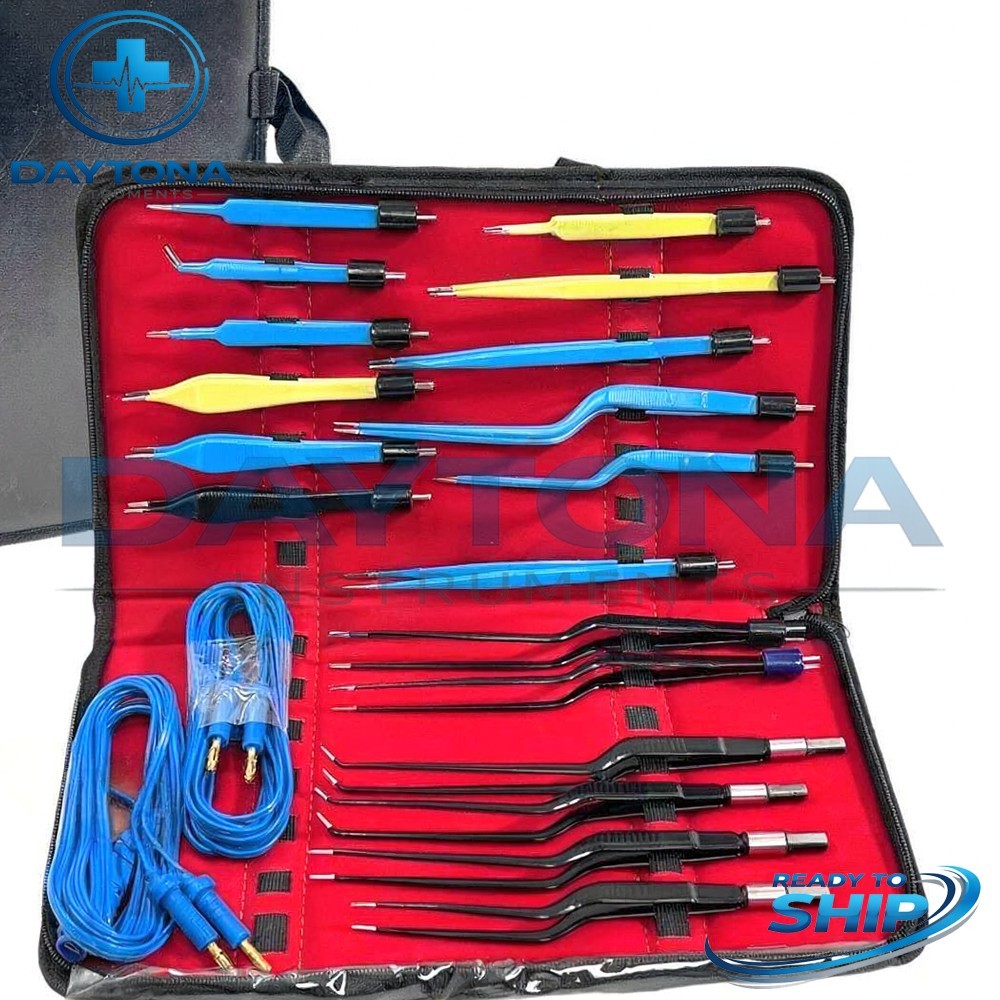 Set of 20 Pieces Bipolar Bayonet Forceps with Cables - Reusable Kit - with Case Set of 20 Pieces Bipolar Bayonet Forceps with Cables - Reusable Kit - with Case