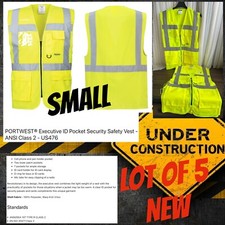 PORTWEST EXECUTIVE SAFETY VEST SIZE S US476 HI VIS YELLOW LOT X5 CLASS 2 POCKETS picture