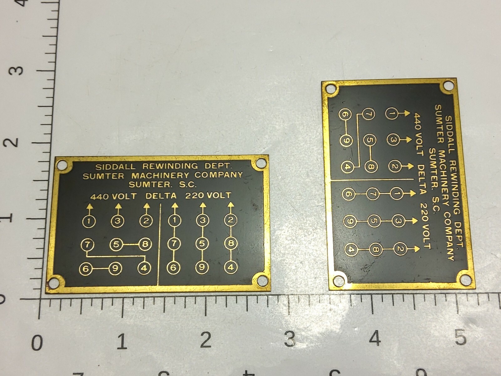 LOT OF 2 VINTAGE BRASS ELECTRIC MOTOR NAMEPLATES (NOS)
