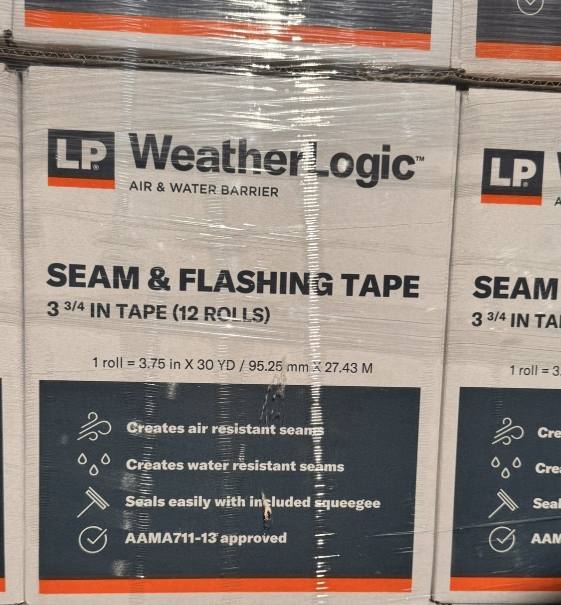 Pallet of LP Weather Logic Seam and Flashing Tape WHOLESALE 80 boxes 960 rolls Pallet of LP Weather Logic Seam and Flashing Tape WHOLESALE 80 boxes 960 rolls