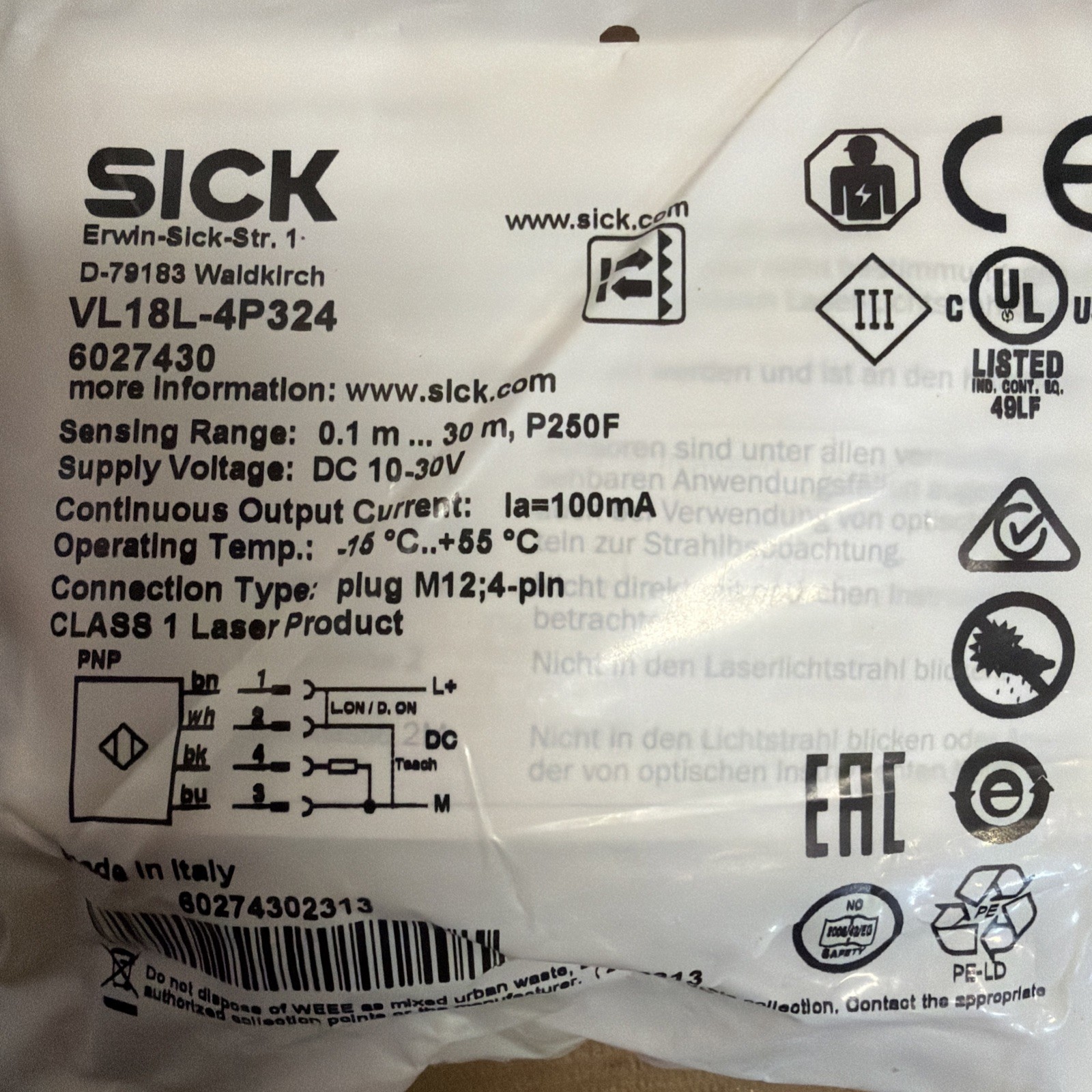 NEW SICK VL18L4P324 VL18L-4P324 6027430 Photoelectric Sensor NEW SICK VL18L4P324 VL18L-4P324 6027430 Photoelectric Sensor