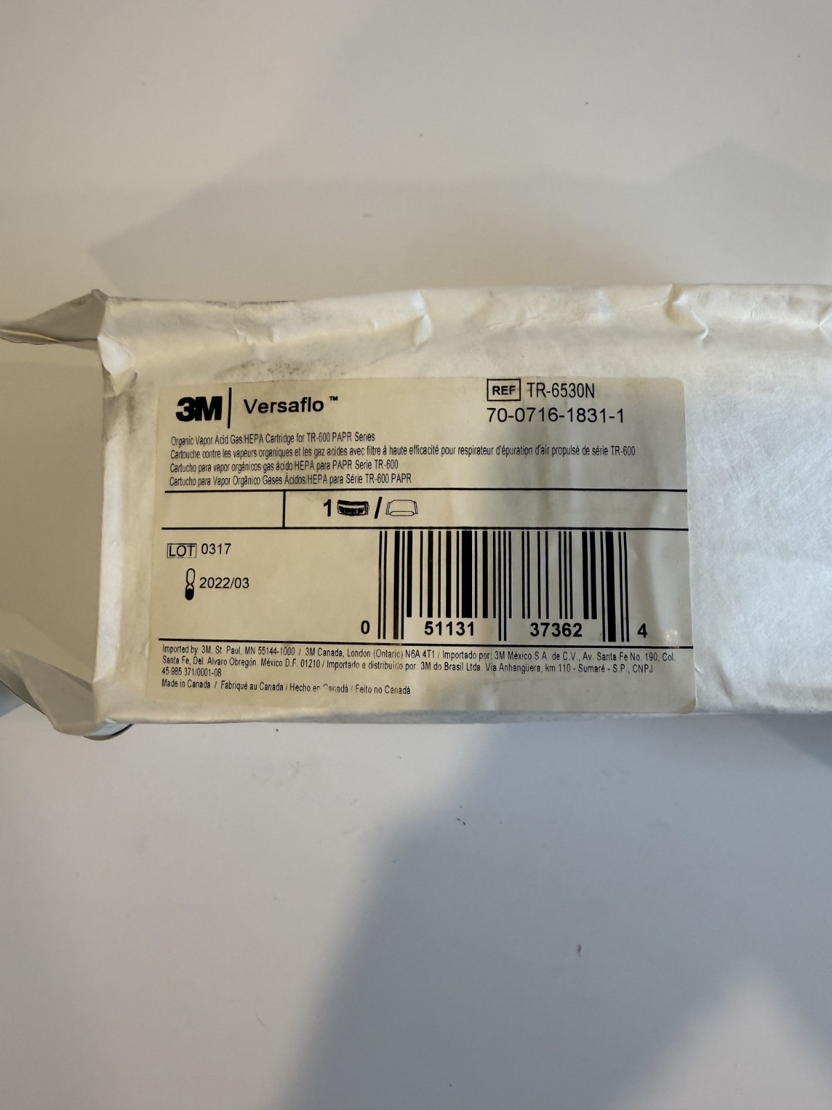 3M TR-6530N Versaflo Organic Vapor/Acid Gas/HEPA Cartridge for TR-600/800 PAPR 3M TR-6530N Versaflo Organic Vapor/Acid Gas/HEPA Cartridge for TR-600/800 PAPR
