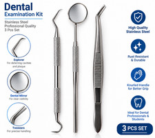 3 Pcs, Dental Examination Kit Mirror Explorer Tweezer Dental Instruments picture