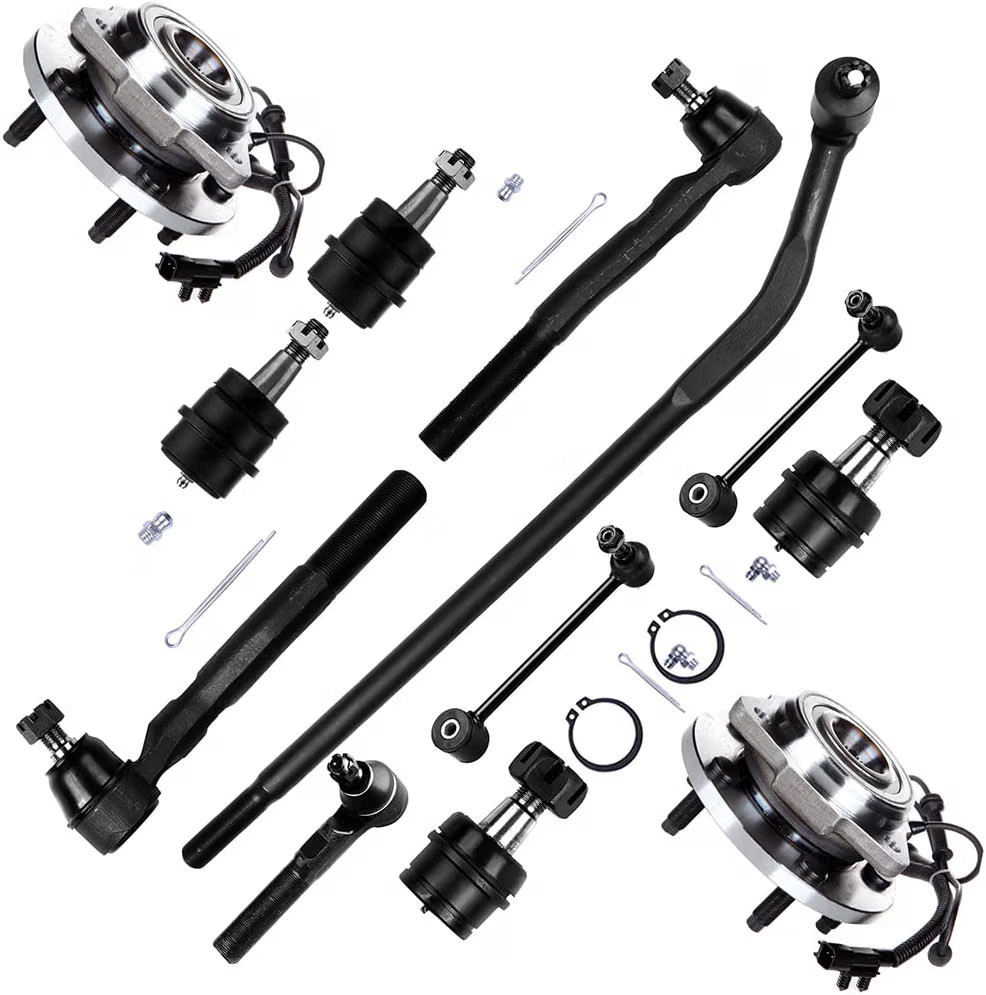 12pc Front Suspension Kit 2007-2016 Wrangler Tie Rod Ball Joint Sway Hub Bearing 12pc Front Suspension Kit 2007-2016 Wrangler Tie Rod Ball Joint Sway Hub Bearing