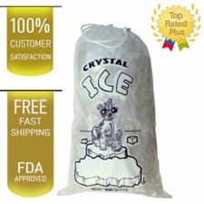100 COMMERCIAL CRYSTAL 10 LB LBS 1.5 MIL Plastic Ice Bag Bags With Drawstring picture