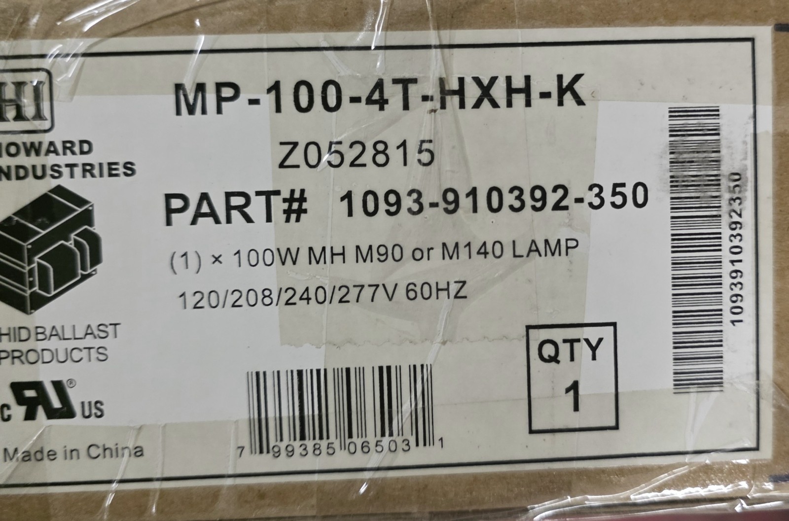 Howard Industries MP-100-4T-HXH-K HID Ballast 100W MH 120/208/240/277V