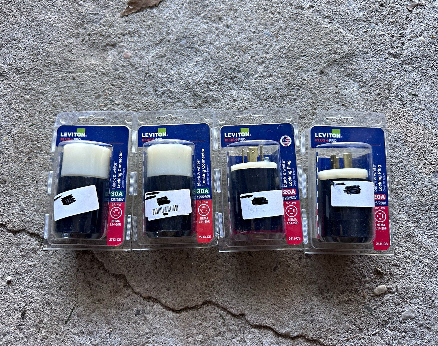 Leviton Locking Plug & Connector Lot of 4 (2 Male Plugs & 2 Female Connectors