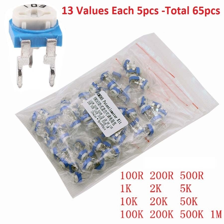 100R-1M RM065 Horizontal Variable Potentiometer Resistor Kit 13 Values Each 5PCS 100R-1M RM065 Horizontal Variable Potentiometer Resistor Kit 13 Values Each 5PCS
