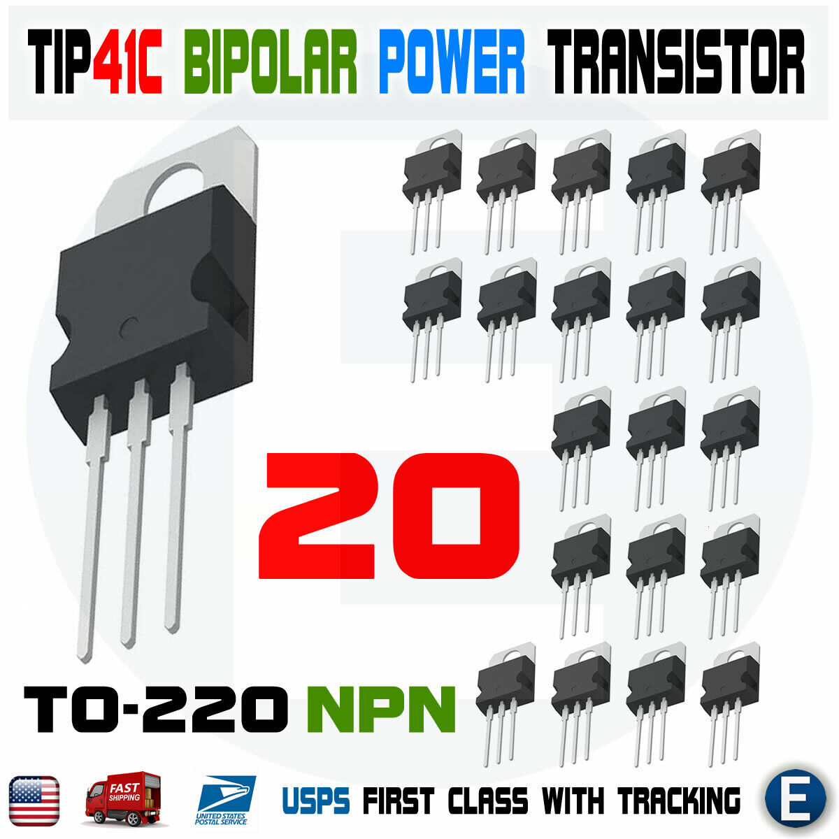 20pcs TIP41C TIP41 NPN Bipolar Power Transistor TO-220 100V 6A 65W