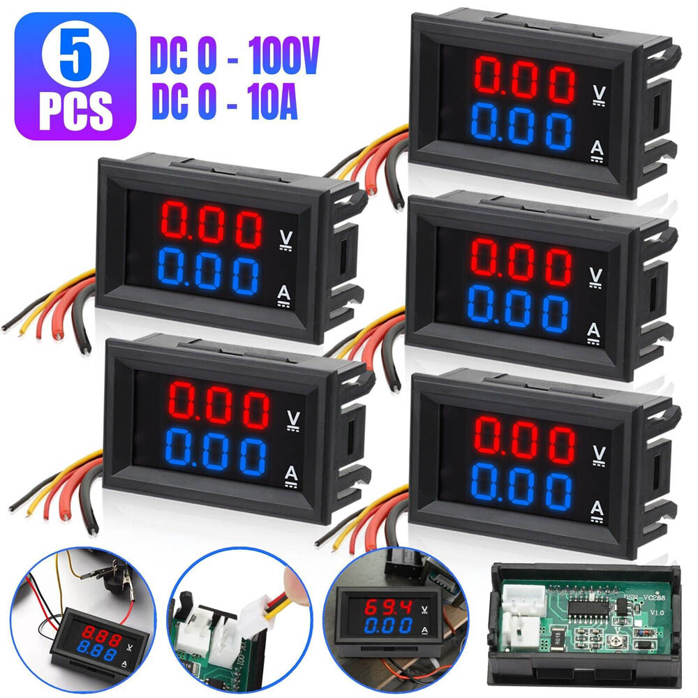 5Pcs DC 100V 10A LED Digital Voltmeter Ammeter Dual Volt Amp Meter Voltage Gauge 5Pcs DC 100V 10A LED Digital Voltmeter Ammeter Dual Volt Amp Meter Voltage Gauge