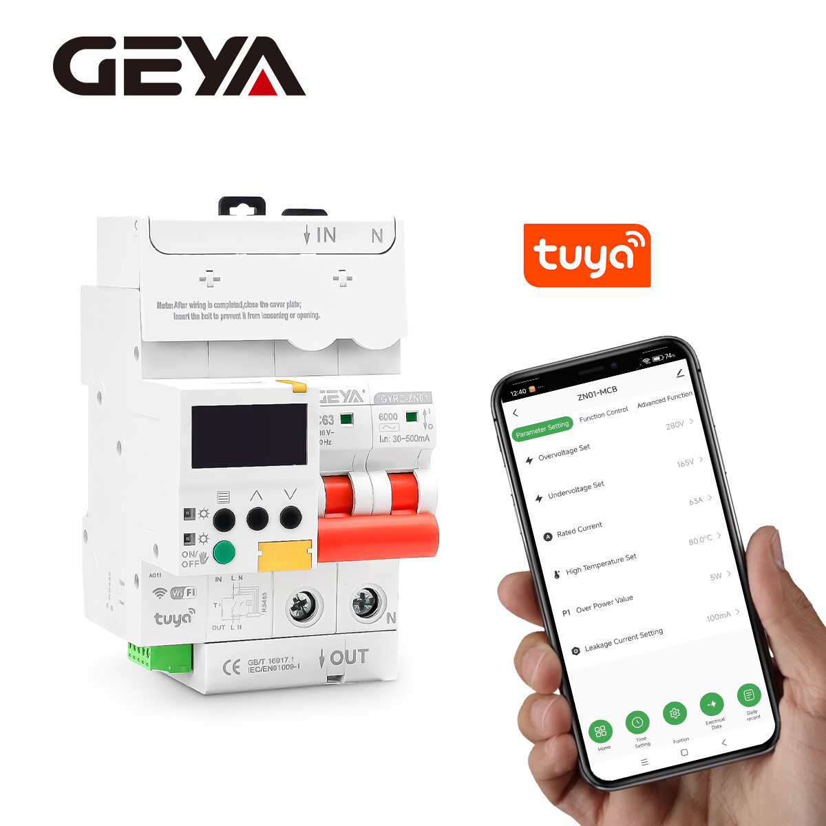 GEYA TUYA 29 function WIFI RCCB ELCB 2/4 100A Leakage Breaker Reclosing Switch GEYA TUYA 29 function WIFI RCCB ELCB 2/4 100A Leakage Breaker Reclosing Switch
