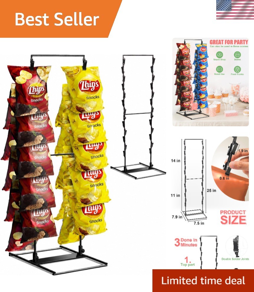 Portable 2-Row Chip Rack Display Stand with 24 Clips - Elegant Snack Holder
