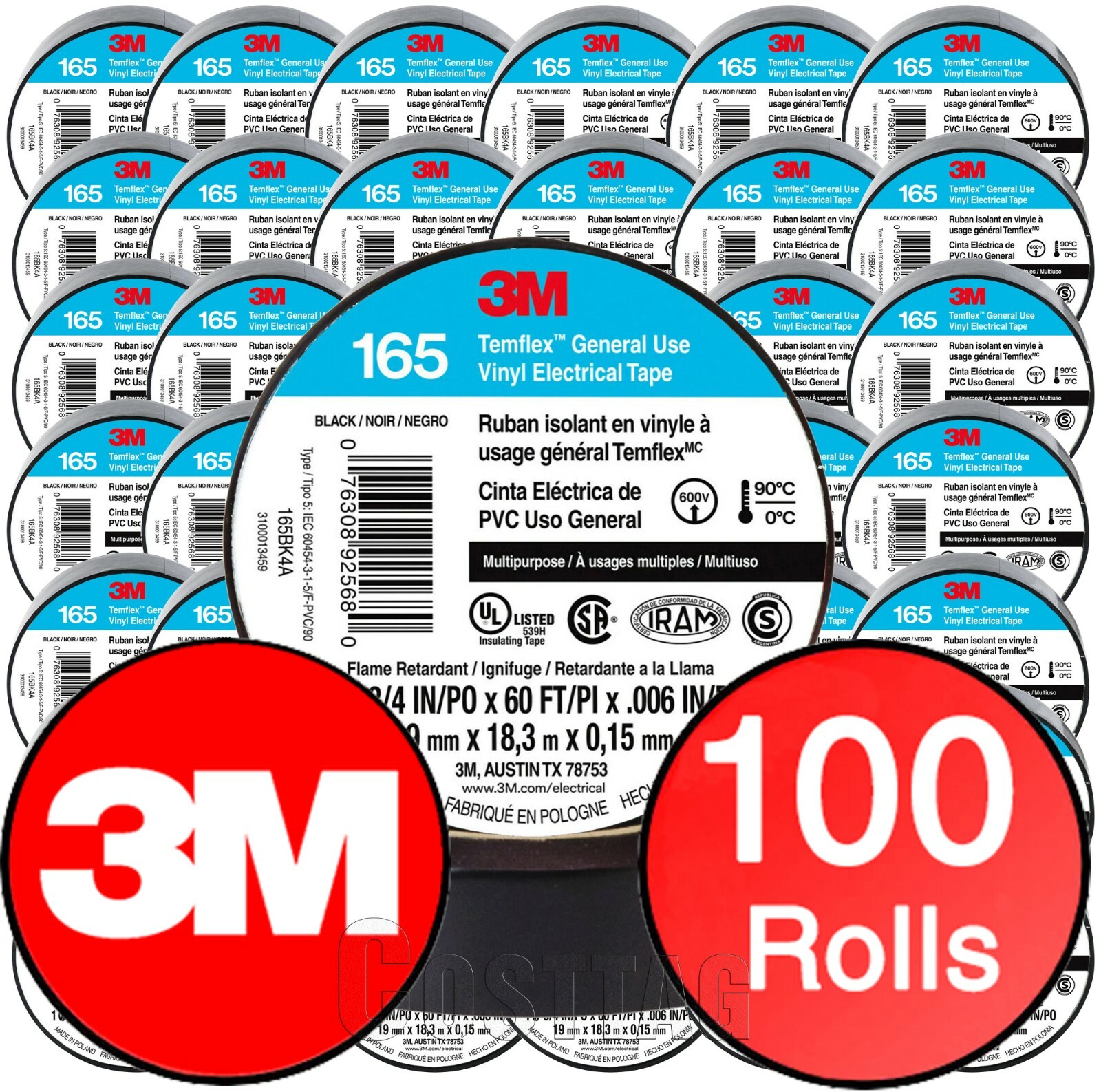 3M Temflex Vinyl Electrical Tape 165 Multi-purpose 3/4 3M Temflex Vinyl Electrical Tape 165 Multi-purpose 3/4