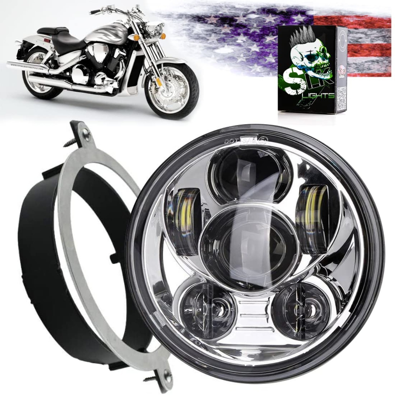 SLK-Lights VTX 5.75 inch Chrome Round LED Projector Daymaker Headlight with B... SLK-Lights VTX 5.75 inch Chrome Round LED Projector Daymaker Headlight with B...