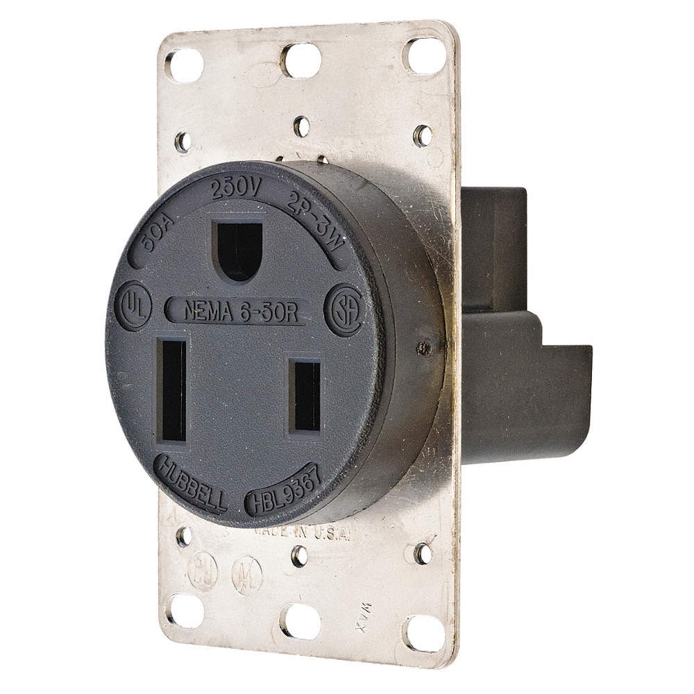 HUBBELL HBL9367 Recept,Black,50 A,2P3W,Back; Side,1PK 5Z897