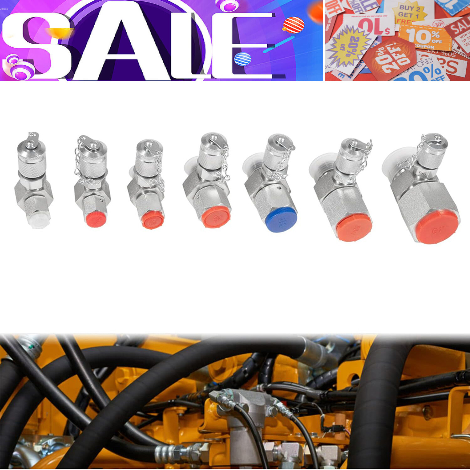 7 Pack Hydraulic Swivel Run Tees Kit (SAE JIC-37°) 37° Test Coupling Point Set 7 Pack Hydraulic Swivel Run Tees Kit (SAE JIC-37°) 37° Test Coupling Point Set