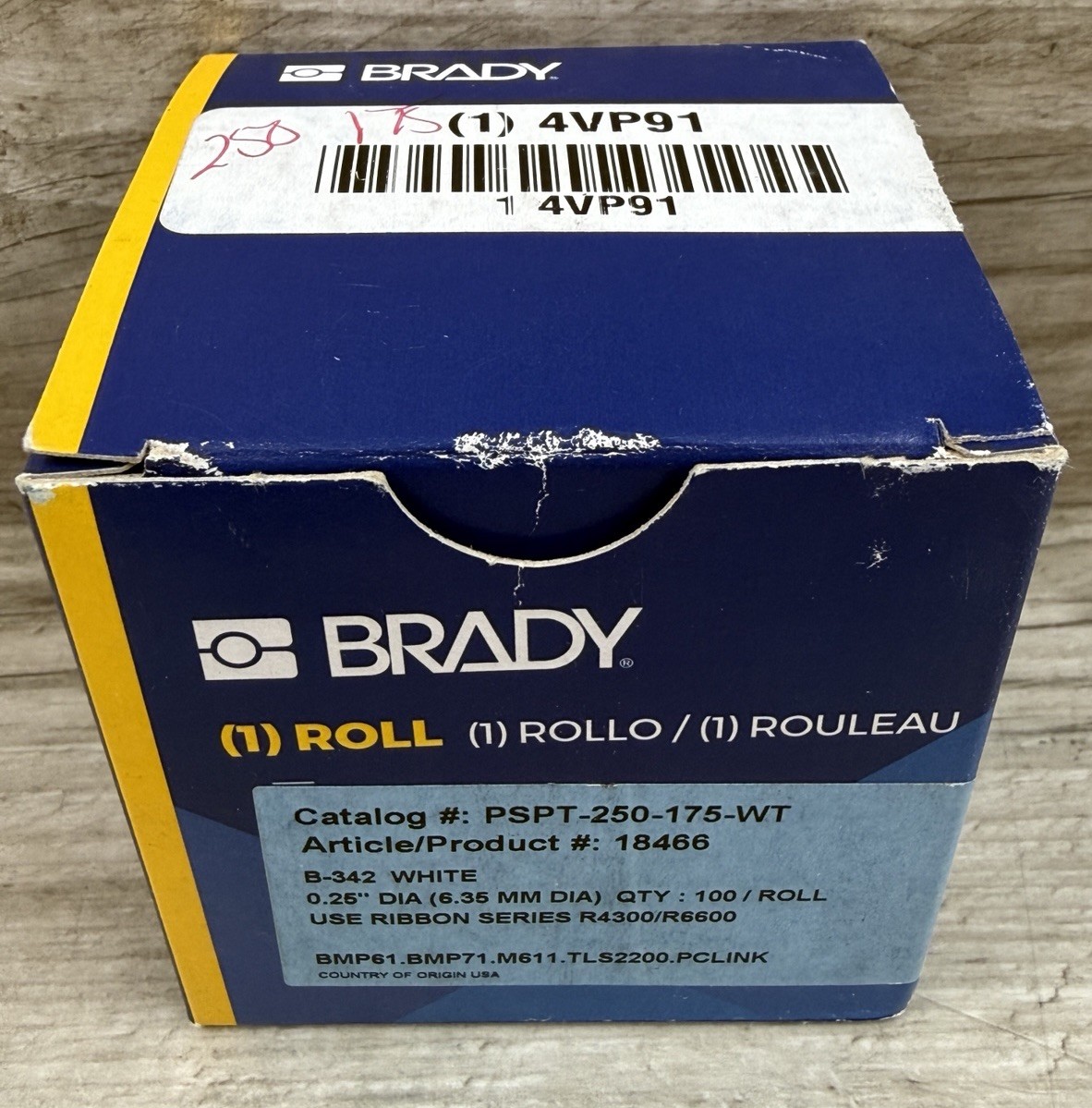 Brady PSPT-250-175-WT Heat Shrink Wire Marker Sleeve 0.375