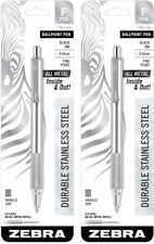 Zebra Pen F-701 Ballpoint Stainless Steel Retractable Pen 2 pcs Fine Point 0.8mm picture