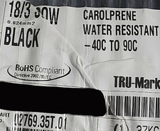 Carol 02769 18/3C Carolprene SOOW 600V 90C Portable Power Cable Cord Black/25ft picture