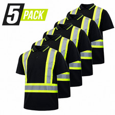 Hi-Vis Black Safety Workwear Short Sleeve Polo Shirt Two Tone Reflective Tape picture