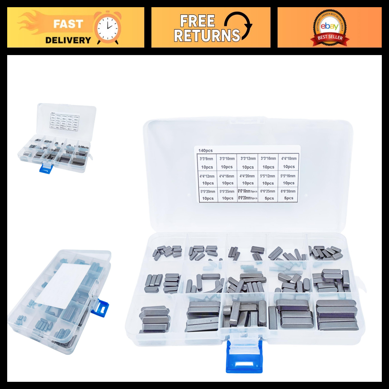 140 Pcs Key Stock Assortment Kit - 16 Sizes for DIY Projects & Repairs 140 Pcs Key Stock Assortment Kit - 16 Sizes for DIY Projects & Repairs