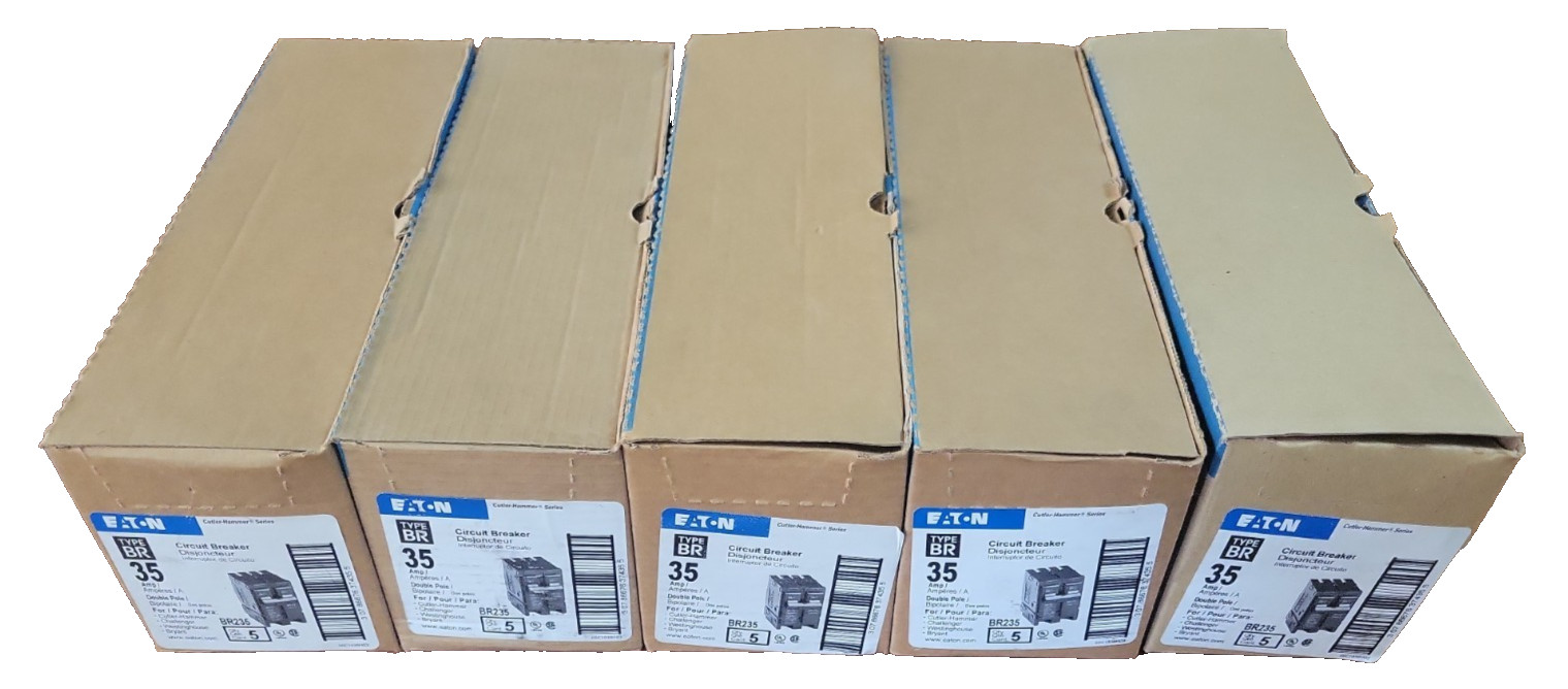 (25) EATON BR235 Circuit Breakers 35 AMP 2 Pole Type BR *5-5 PACKS NEW IN BOX* (25) EATON BR235 Circuit Breakers 35 AMP 2 Pole Type BR *5-5 PACKS NEW IN BOX*
