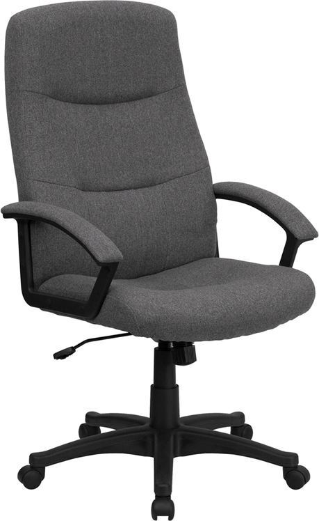 High Back Gray Fabric Executive Swivel Office Chair w/Two Line Horizontal Stitch