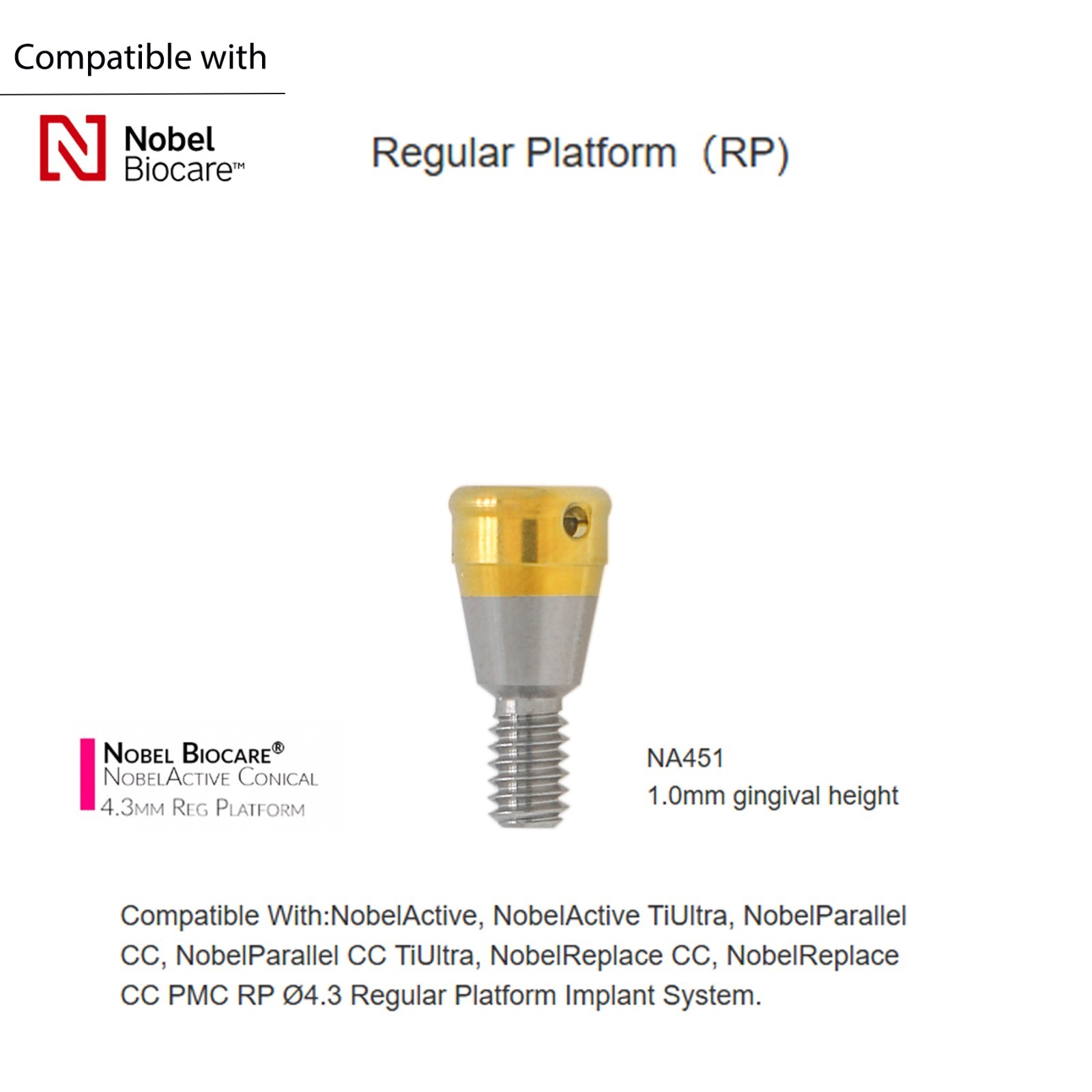 For Noble active RP 4.3/5.0mm Internal hex conical connection LOCATOR abutment For Noble active RP 4.3/5.0mm Internal hex conical connection LOCATOR abutment