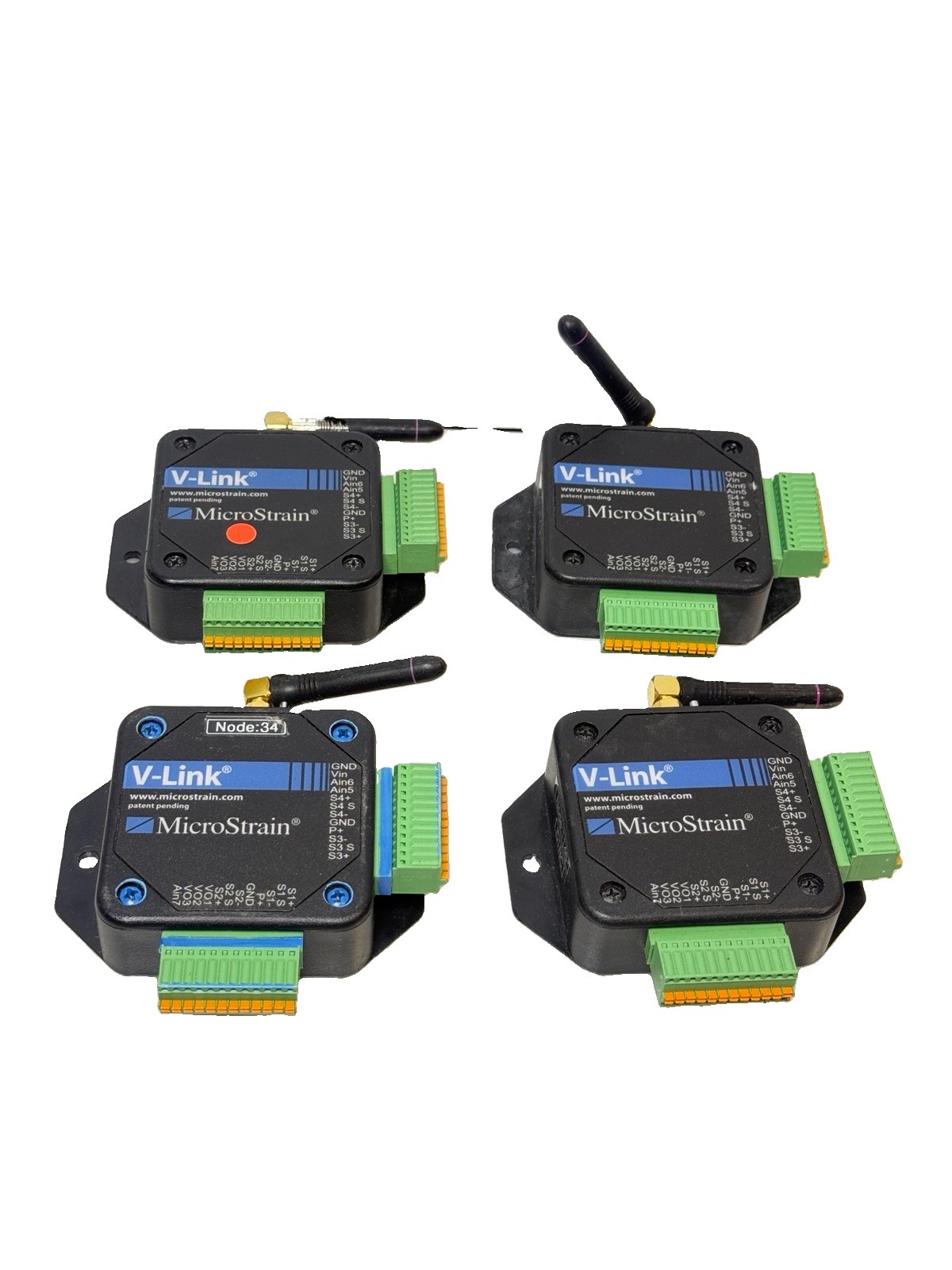 Lot of 4 MicroStrain V-Link Wireless Sensor Nodes Strain Gauge DAQ w/ Antennas