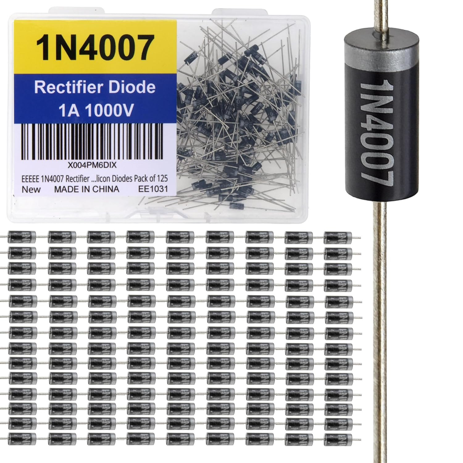 1N4007 Rectifier Diode 1A 1000V Electronic Silicon Diodes 125 Pack Qty
