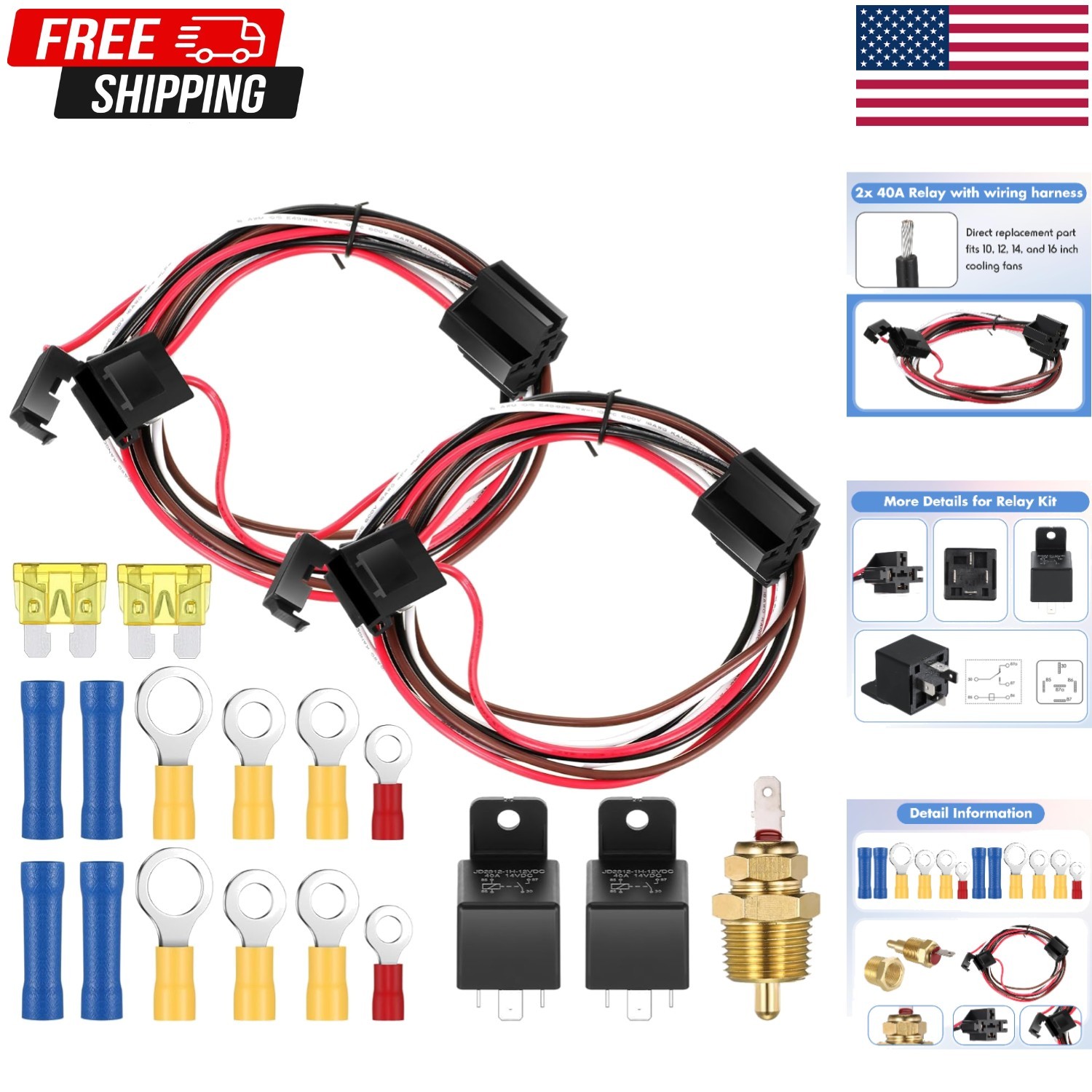 Dual Electric Fan Relay Kit with Radiator Thermostat Temperature Sensor Switch Dual Electric Fan Relay Kit with Radiator Thermostat Temperature Sensor Switch