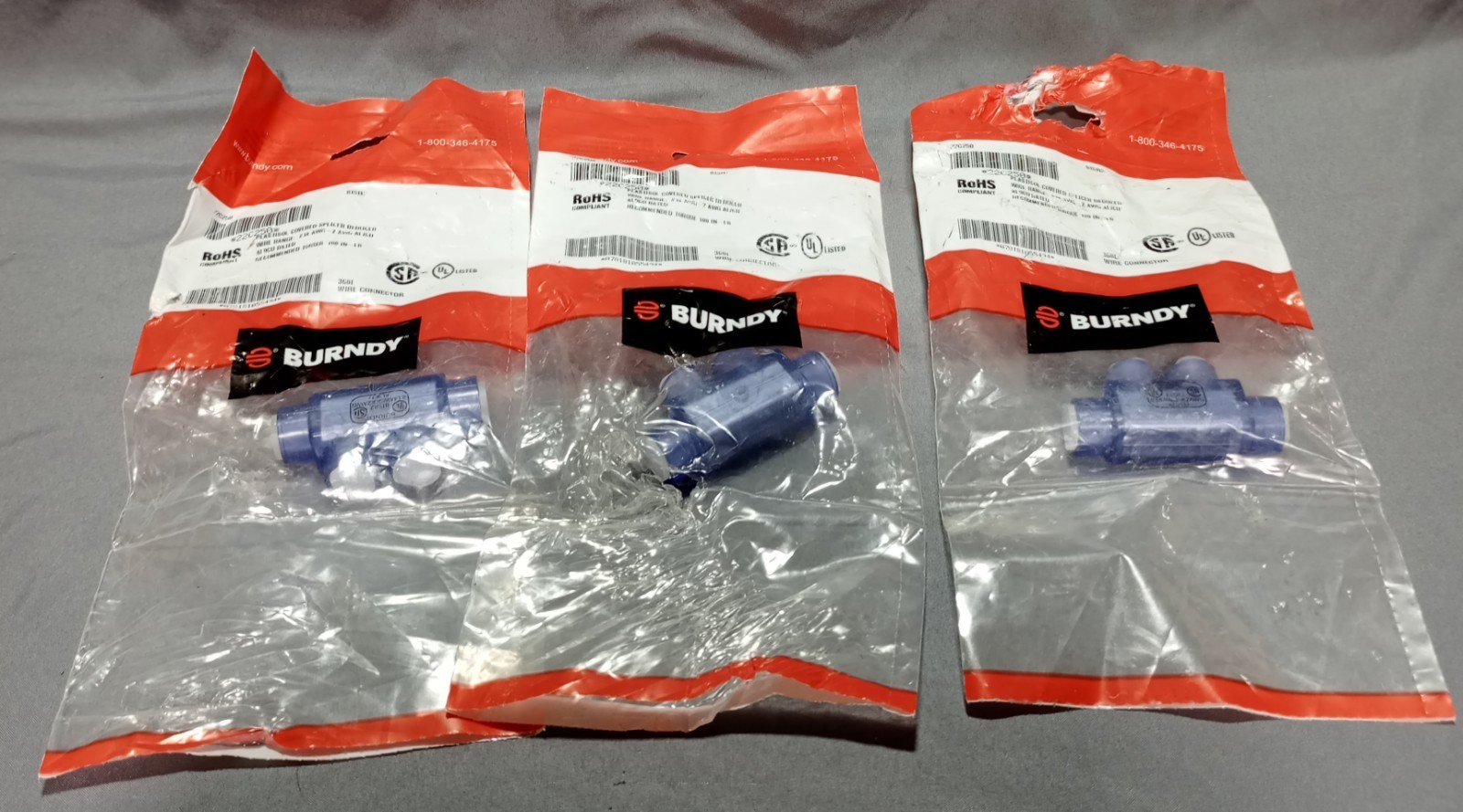 Lot Of 3 Burndy 22C250  Plastisol Covered Splicer Reducer