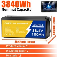 36V 100Ah LiFePO4 Lithium Battery Built-in BMS w/ LCD Monitor For Golf Cart NEW picture