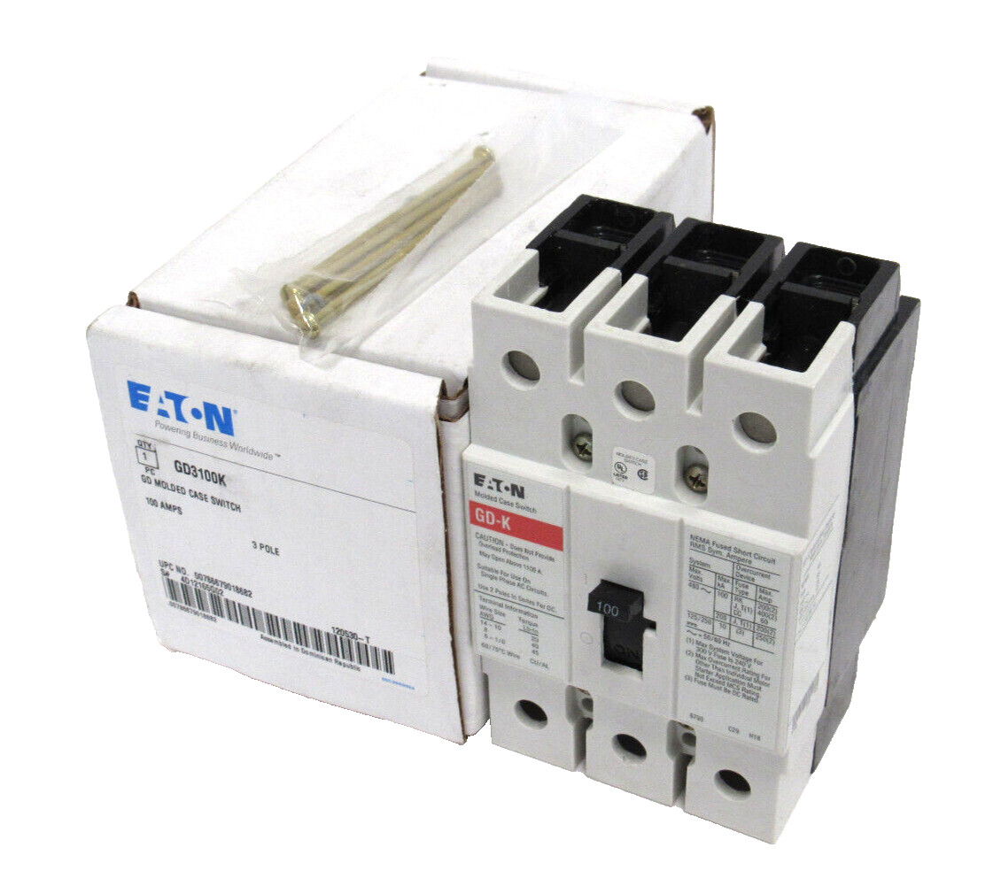 NEW EATON GD3100K CIRCUIT BREAKER 100A NEW EATON GD3100K CIRCUIT BREAKER 100A