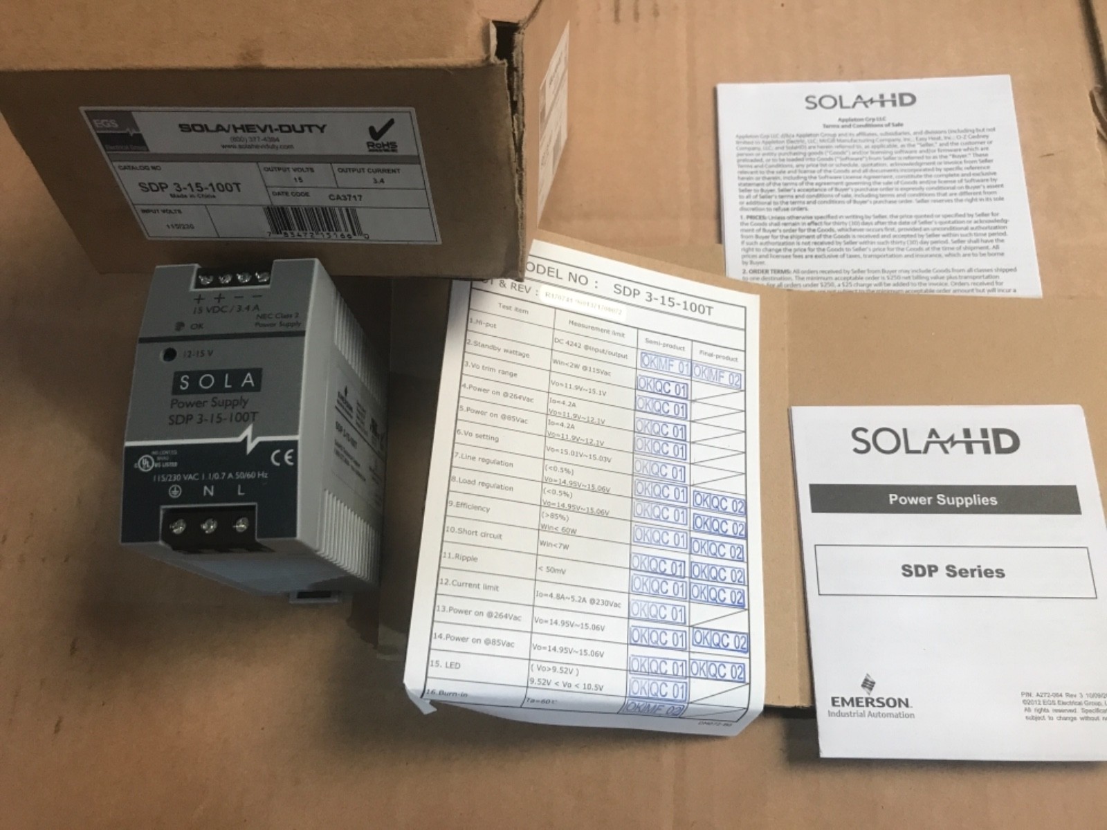 NEW 4, Sola Hevi-Duty SDP 3-15-100T 15 VDC 3.4 Amp Power Supply  SDP315100T