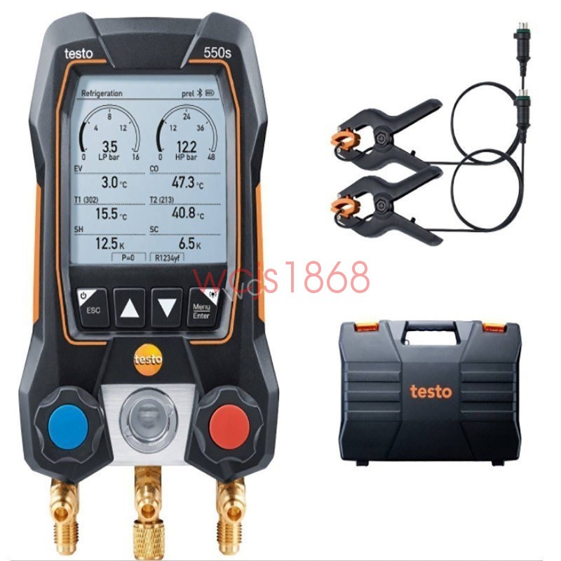 Testo 550s AC Manifold Gauge Hvac Refrigeration 2 Wired Clamp Temperature Probe Testo 550s AC Manifold Gauge Hvac Refrigeration 2 Wired Clamp Temperature Probe