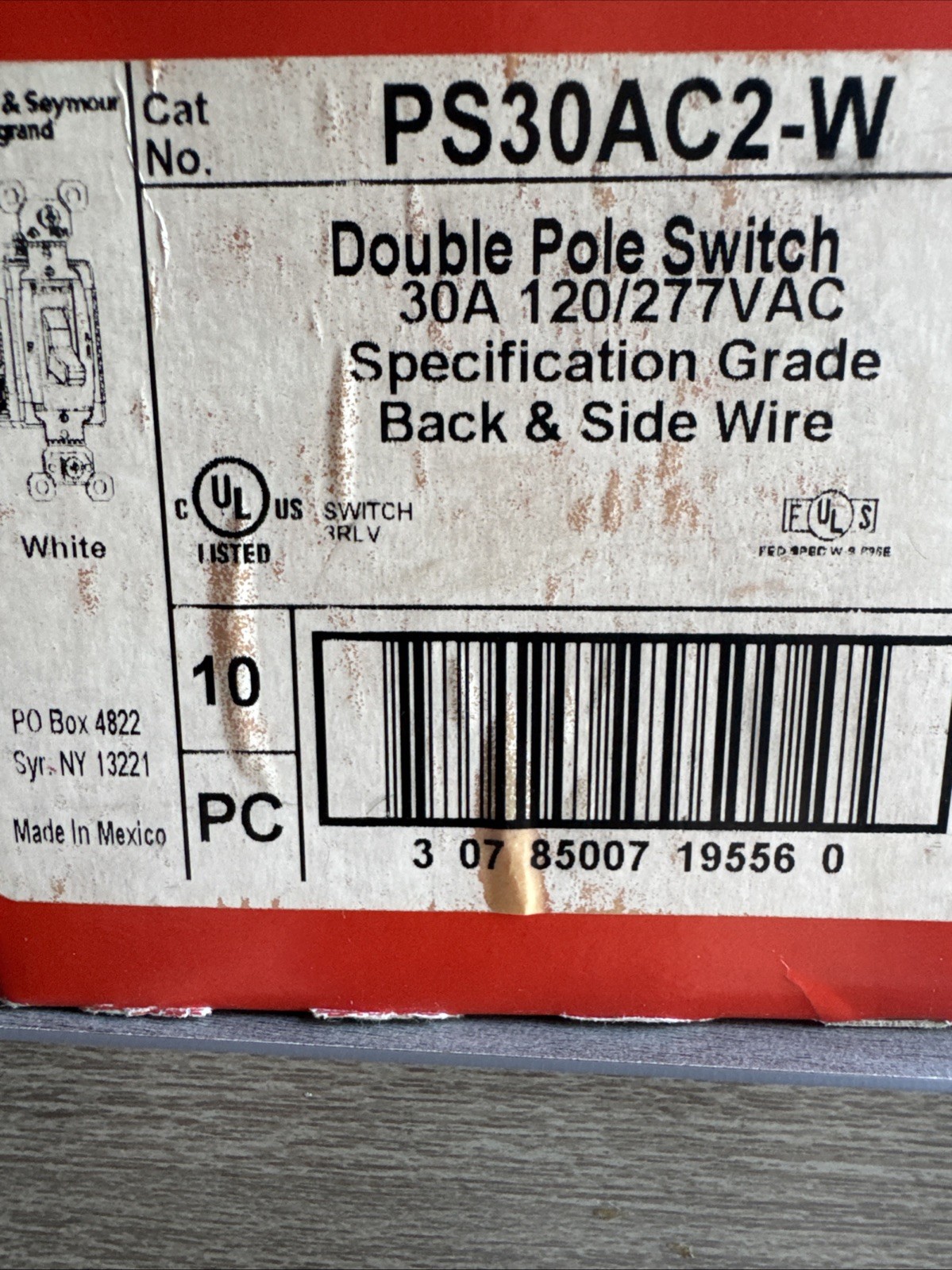 Double Pole Switch 30A 120/277 VAC Specification Grade Black & Side Wire 