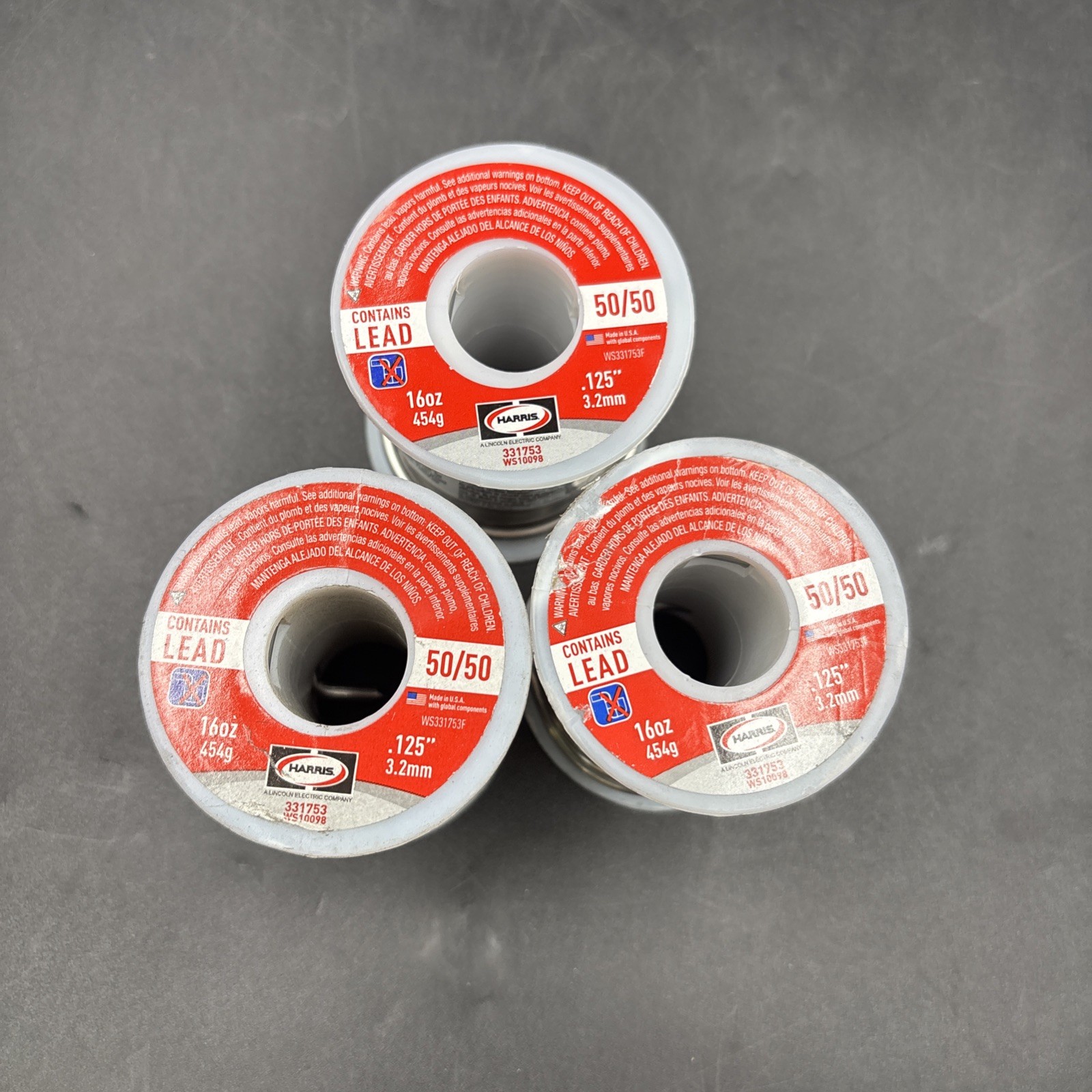 3 Rolls Harris 331753 WS10098 50/50 Leaded Solder Wire 16 oz .125” 3 Rolls Harris 331753 WS10098 50/50 Leaded Solder Wire 16 oz .125”