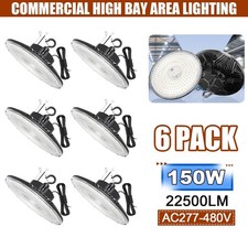 6Pack 480V UFO LED High Bay Light 150W 0-10V Dimmable 5000K for Workshop Factory picture